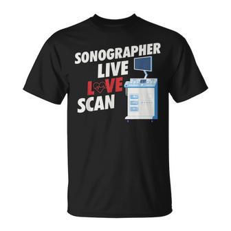 Sonographie T-Shirt: Live Love Scan, Medizinische Ultraschall Technik - Seseable