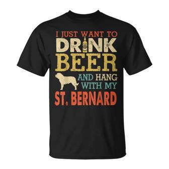 St Bernard Dad Drink Beer Hang With Dog Men Vintage T-Shirt - Seseable