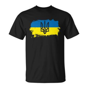 Stand With Ukraine Painted Distressed Ukrainian Flag Symbol Unisex T-Shirt - Monsterry AU