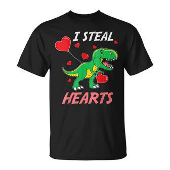 I Steal Hearts Trex Dino Kid Toddler Baby Boy Valentines Day T-Shirt - Seseable