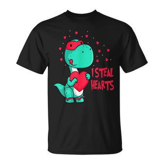 I Steal Hearts Valentines Day Cute Dinosaur V-Day Boys Kids T-Shirt - Seseable
