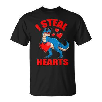 I Steal Hearts Valentines Day Dinosaur Kids Baby Boy Toddler T-Shirt - Seseable