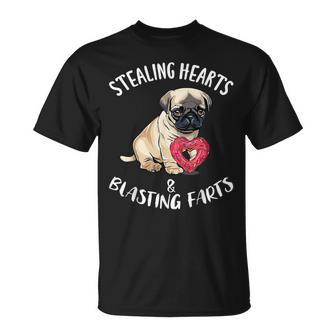 Stealing Hearts Blasting Farts Pug Valentines Day T-Shirt - Seseable