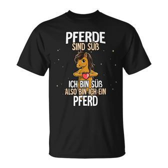 Süßes Schwarzes Pferde-Spruch T-Shirt, Cartoon-Design Tee - Seseable