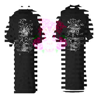 Sugar Skull Pink Flower Leopard Warriors Breast Cancer T-shirt - Thegiftio