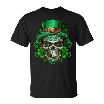 Sugar Skull Saint Patricks Day Of Dead Skull Unisex T-Shirt | Mazezy