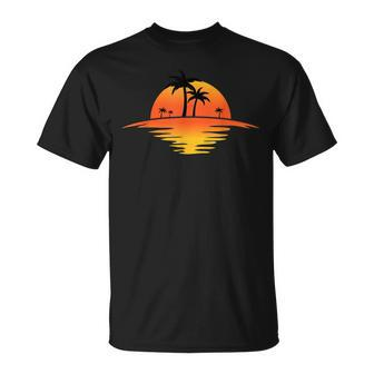 Sunset Beach Silhouette Tropical Palm Tree Sunny Lover T-Shirt - Seseable
