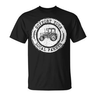 Support Your Local Farmer Letter Print Tractors Farming T-Shirt - Seseable