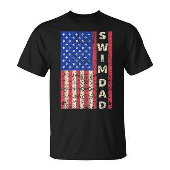 Mens Swim Dad American Flag Swimmer Fathers Day T-Shirt - Seseable