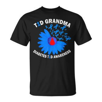 T1d Grandma Diabetes Awareness Type 1 Cure Blue Ribbon Gift Unisex T-Shirt | Mazezy