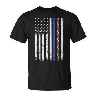 Thin Blue Line Police Support Autism 4Th July Mom Dad Flag Unisex T-Shirt | Mazezy