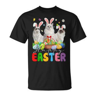 Three Bunny Ragdoll Cats & Easter Egg Basket Easter Day Kids Unisex T-Shirt | Mazezy