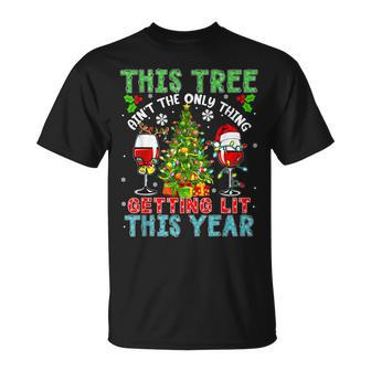 This Tree Aint Only Thing Getting Lit Xmas Two Santa Wines T-Shirt - Seseable