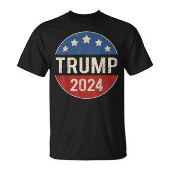 Trump 2024 Retro Campaign Button Re Elect President Trump Unisex T-Shirt | Mazezy