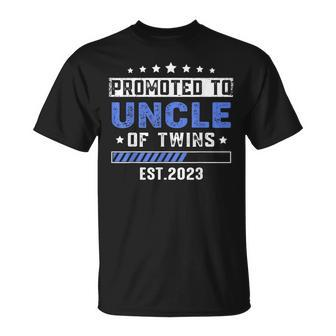 Twin Baby Shower Dad Promoted To Uncle Of Twins Est 2023 Unisex T-Shirt | Mazezy