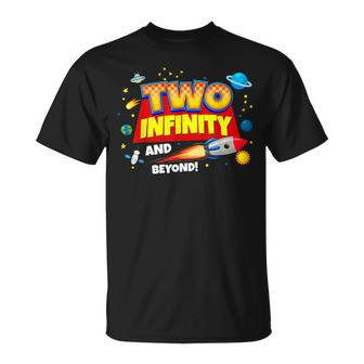 Two Infinity And Beyond 2Nd Birthday Decorations Party Boys Unisex T-Shirt | Mazezy