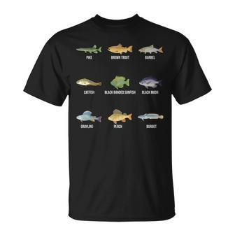 Types Of Freshwater Fish Species Funny Fishing Gifts Unisex T-Shirt | Mazezy