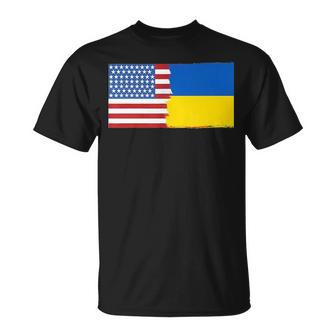 Ukrainian American Half Ukraine Half America Flag Unisex T-Shirt - Seseable