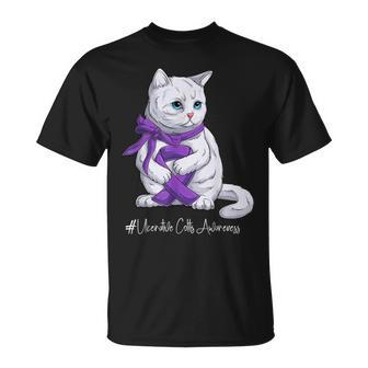 Ulcerative Colitis Awareness Month Purple Ribbon Cat Unisex T-Shirt | Mazezy