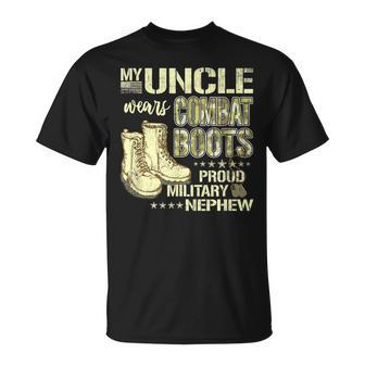My Uncle Wears Combat Boots Dog Tags Proud Military Nephew T-Shirt - Seseable