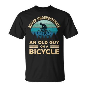 Never Underestimate An Old Guy On A Bicycle Biker Dad T-Shirt - Seseable