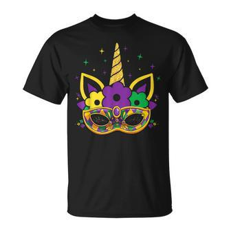 Unicorn Face Jester Mask Mardi Gras Carnival Girls V4 T-Shirt - Seseable