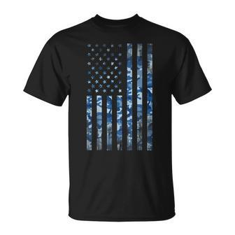 Us Navy Camo Veteran American Flag Military Blue Unisex T-Shirt | Mazezy UK