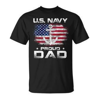 US Navy Proud Dad With American Flag Veteran Day T-Shirt - Seseable