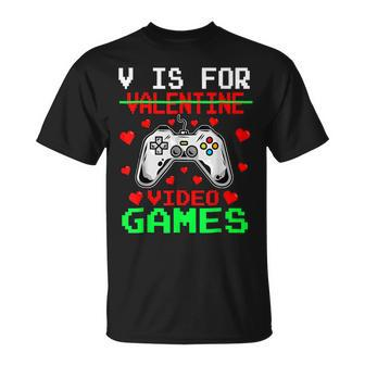 V Is For Valentine Video Games Cool Controller Gamer T-Shirt - Seseable