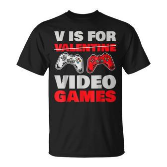 V Is For Valentine Video Games Valentines Day Gamer T-Shirt - Seseable