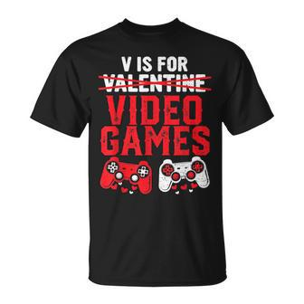 V Is For Video Games Valentines Day Boys Kids Gamer T-Shirt - Seseable