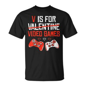 V Is For Video Games Valentines Day Gamer Boy Girl Men V3 T-Shirt - Seseable