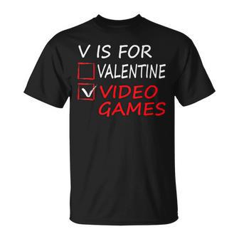V Is For Video Games Valentines Day Gamer Boy Girls T-Shirt - Seseable