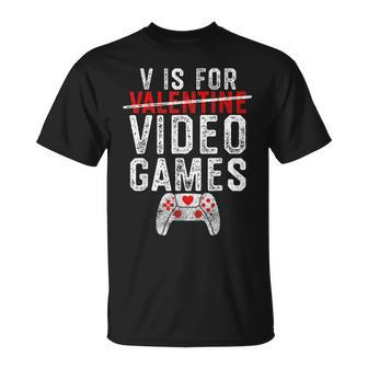 V Is For Video Games Valentines Day Gamer Men Boys T-Shirt - Seseable