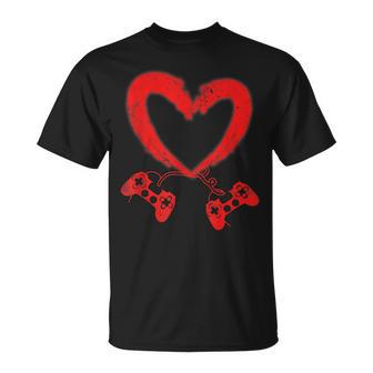 Valentines Day Heart Video Games Love Gamer Boy Men V2 T-Shirt - Seseable