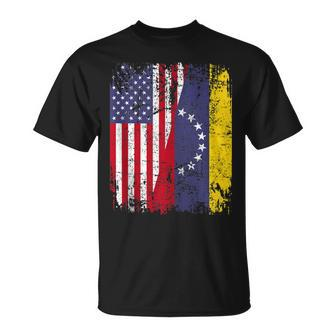 Venezuelan Roots Half American Flag Venezuela T-Shirt - Seseable