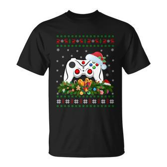 Video Game Lover Xmas Santa Hat Ugly Video Game Christmas Gift Unisex T-Shirt - Monsterry