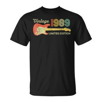 Vintage 1989 Birthday Gifts Guitar Lovers 34Th Birthday Unisex T-Shirt | Mazezy