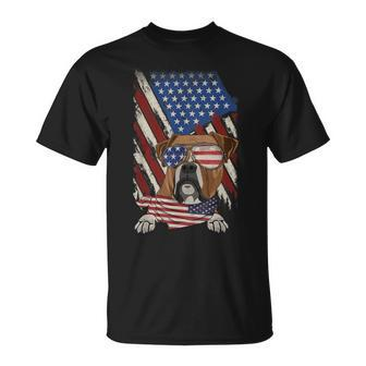 Vintage American Flag Boxer Dad Mom Dog Lover 4Th Of July T-shirt - Seseable