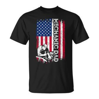 Vintage American Flag Mechanic Dad Daddy Men T-Shirt - Seseable