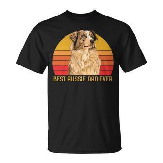 Vintage Best Aussie Dad Ever Papa Australian Shepherd Dog V2 Unisex T-Shirt - Seseable