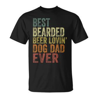 Mens Vintage Best Bearded Beer Lovin Dog Dad Pet Lover Owner T-Shirt - Seseable