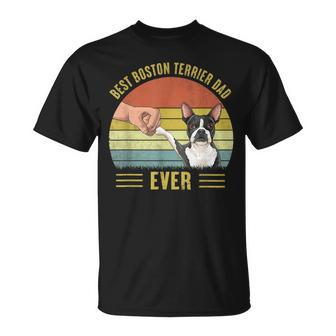 Mens Vintage Best Boston Terrier Dad Ever Fist Bump Dog T-Shirt - Seseable