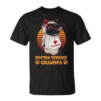 Vintage Boston Terrier Grandpa Wear Glasses Dog Lover T-Shirt - Seseable