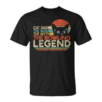 Mens Vintage Bowler Cat Dad Man Myth Bowling Legend T-Shirt - Seseable