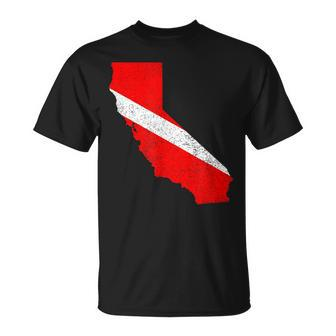 Vintage California Shaped Scuba Dive Diver Down Flag Print T-shirt - Seseable