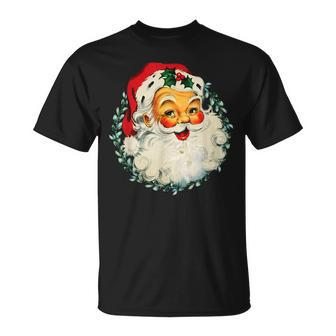 Vintage Christmas Santa Claus Face Old Fashioned Flower T-shirt - Seseable