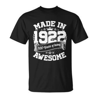 Vintage Crown Made In 1922 100 Years Of Being Awesome 100Th Birthday Unisex T-Shirt - Monsterry