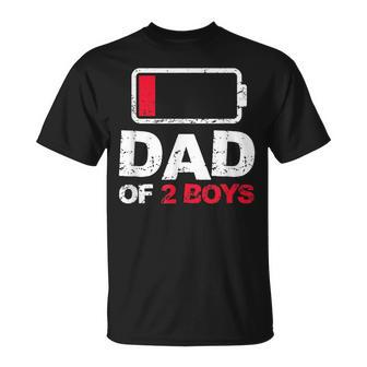 Vintage Dad Dad Of 2 Boys Battery Low Fathers Day T-Shirt - Seseable