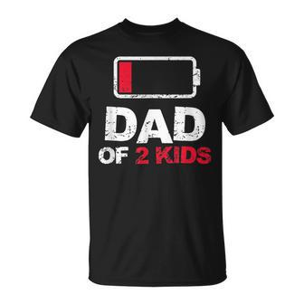Vintage Dad Dad Of 2 Kids Battery Low Fathers Day T-Shirt - Seseable